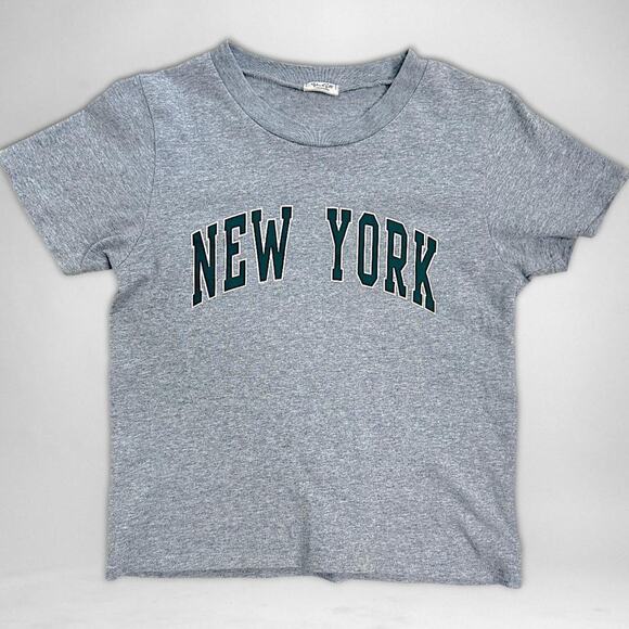Brandy Melville New York Baby Tee Gray Green Cropped Top Y2K Women’s S - Picture 1 of 8